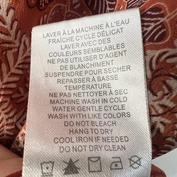 Joie Floral Rustic Orange Blouse Sz M Metallic Accent Threading Flowy Boho - Picture 9 of 9